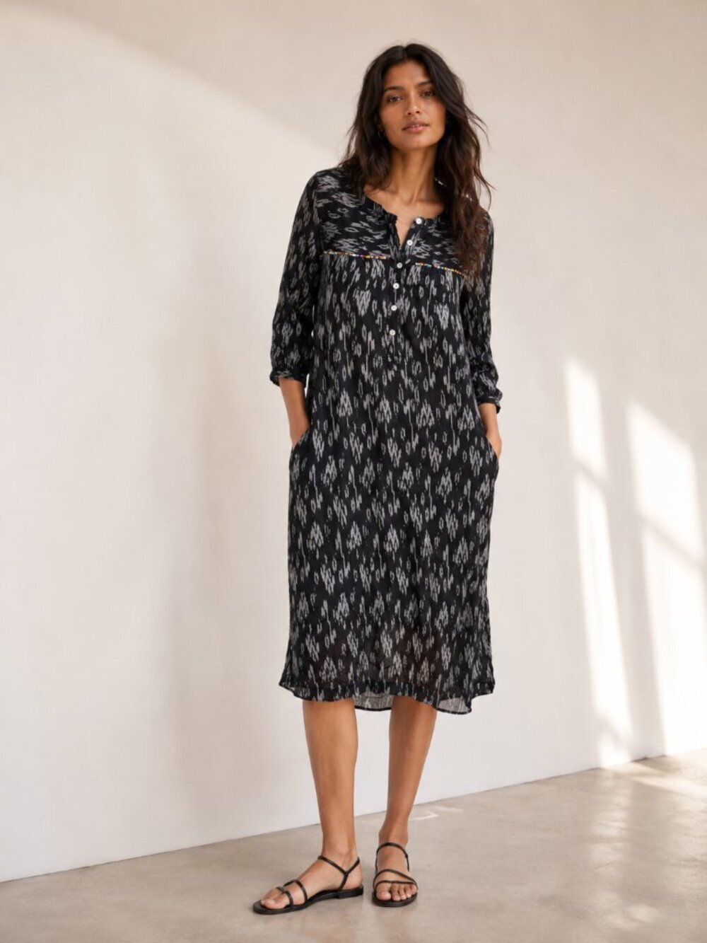 MATTA Cotton Ikat Bead Embellished Dress